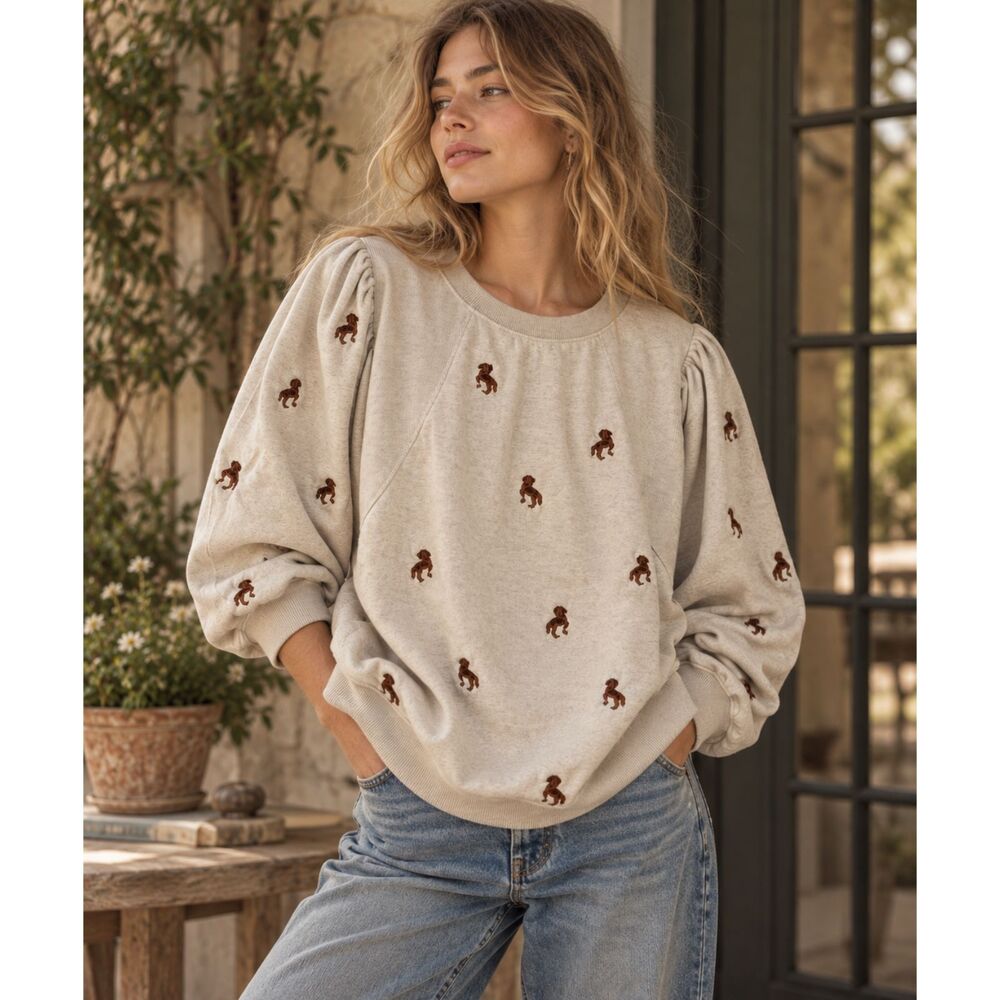 Anthropologie Maeve Gray Pony Embroidered Blouse Top Shirt   Women's Size 2X